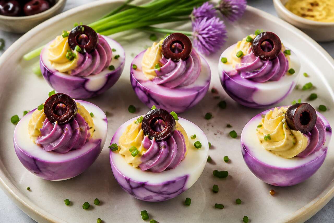 Oeufs Mimosa Marbrés Aux Violets : recette Gourmande