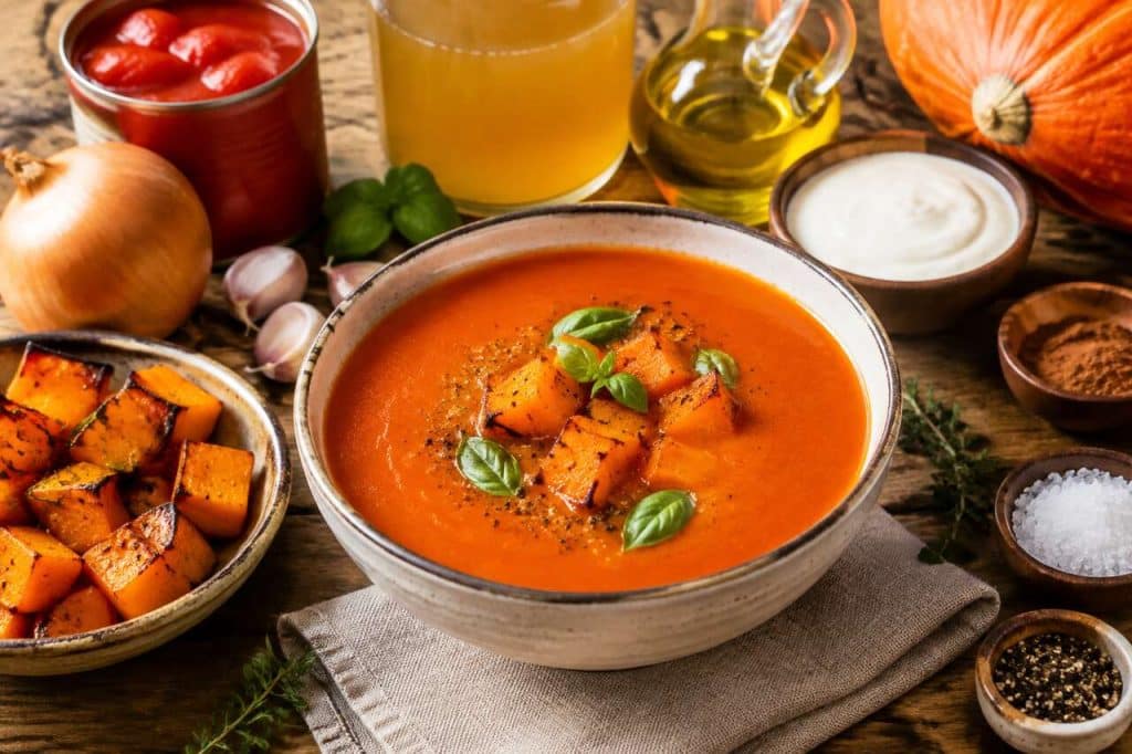 Recette soupe de potimarron et tomate savoureuse