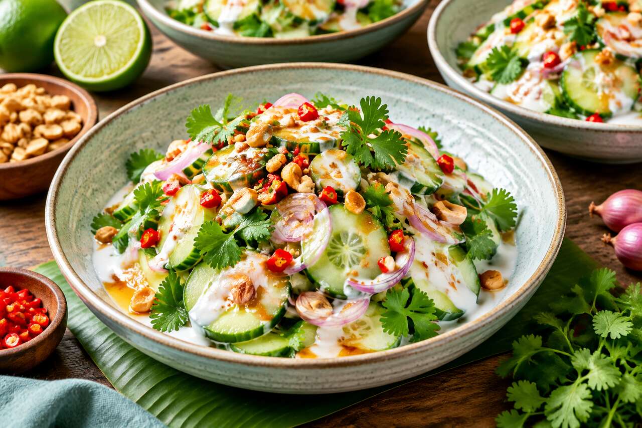 Salade de concombre thaï au lait de coco : recette savoureuse