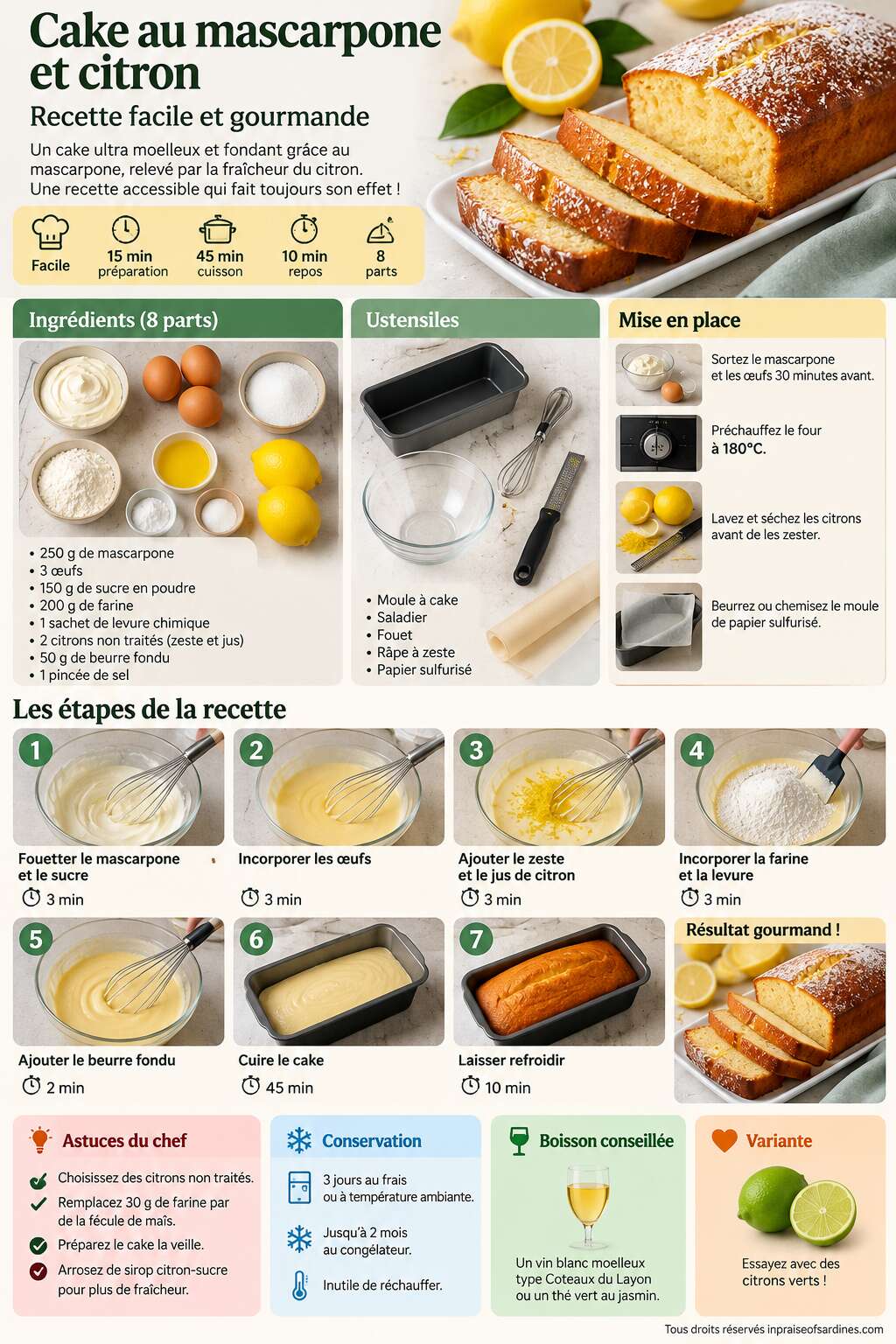Fiche recette Cake au mascarpone et citron : recette facile et gourmande
