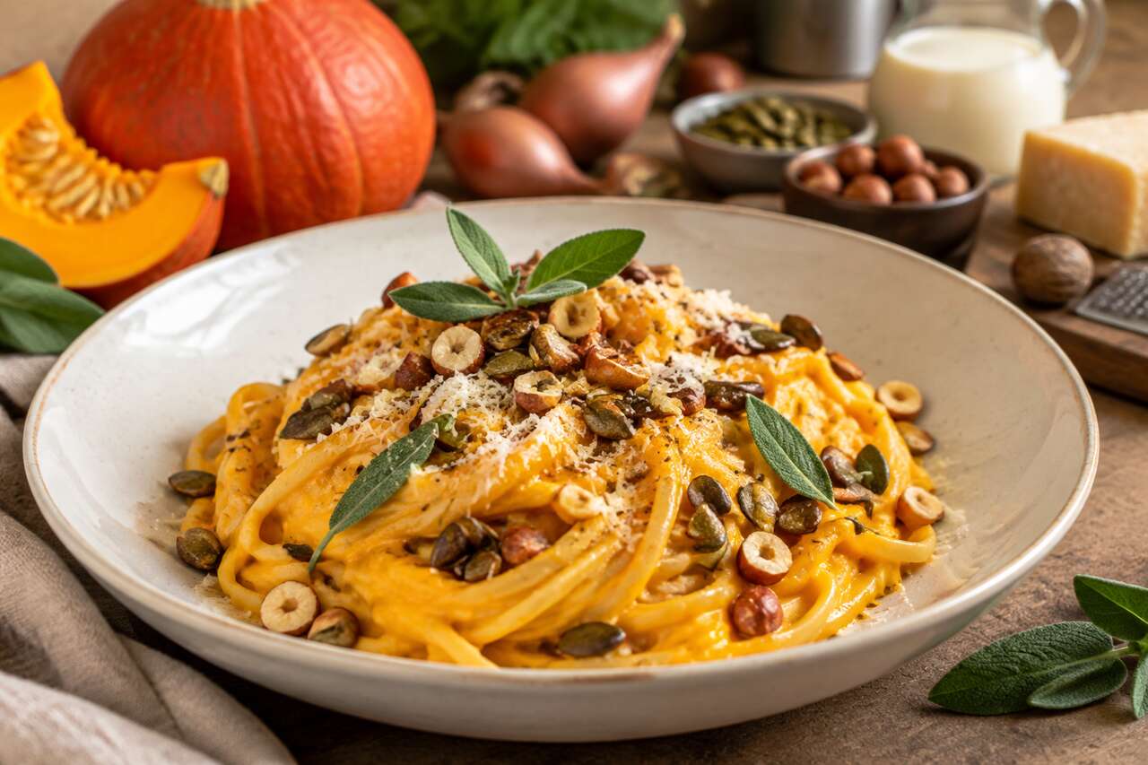 Linguine à la crème de courge potimarron : recette savoureuse