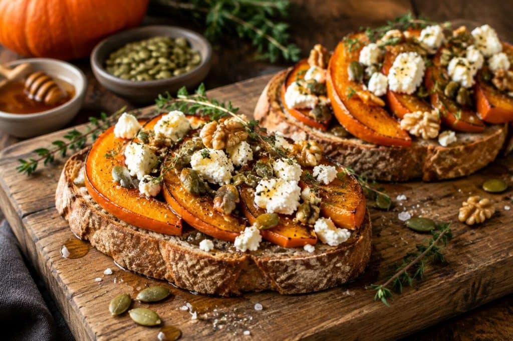 Tartine au chèvre et potimarron rôti