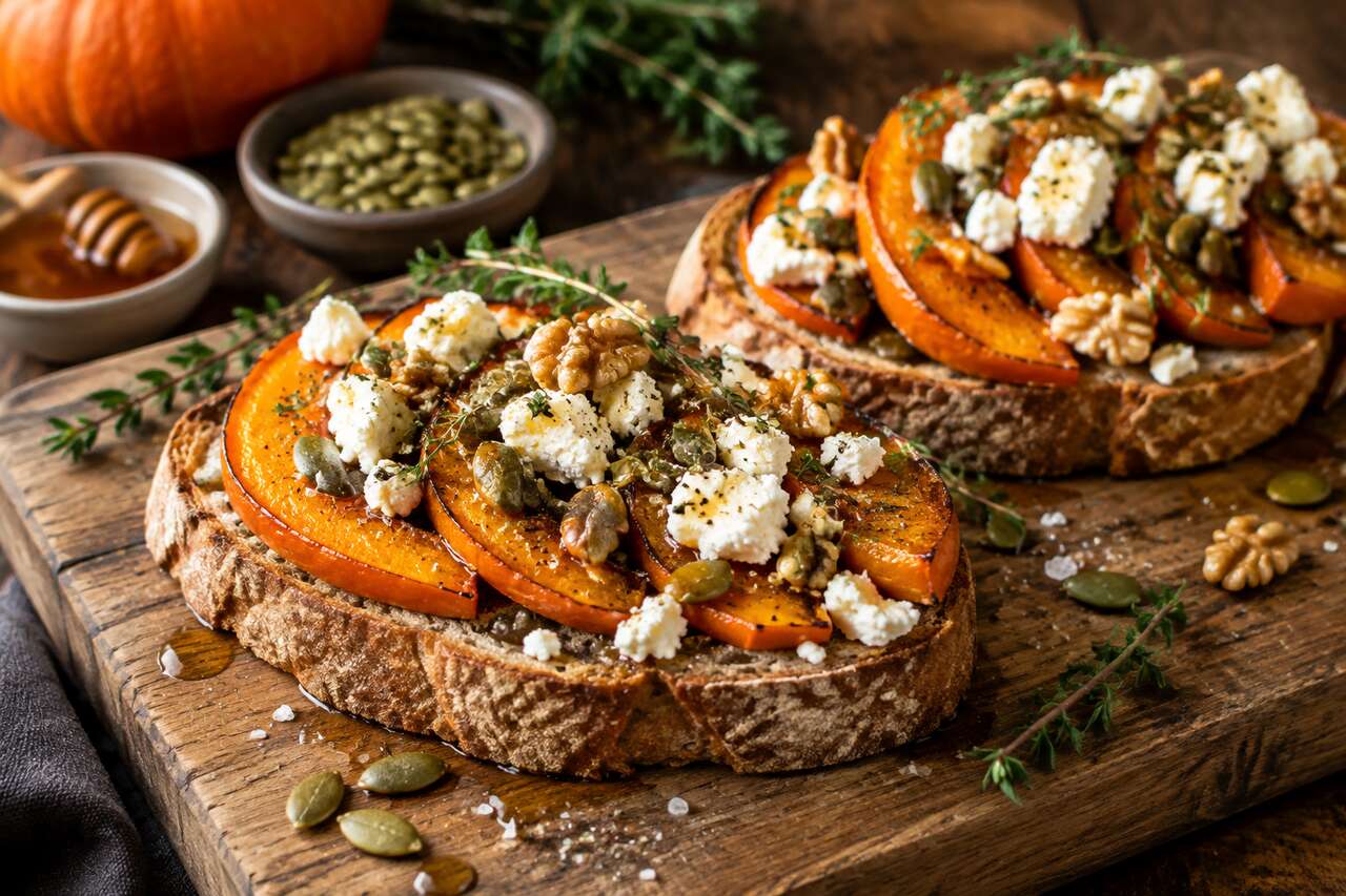 Tartine au chèvre et potimarron rôti