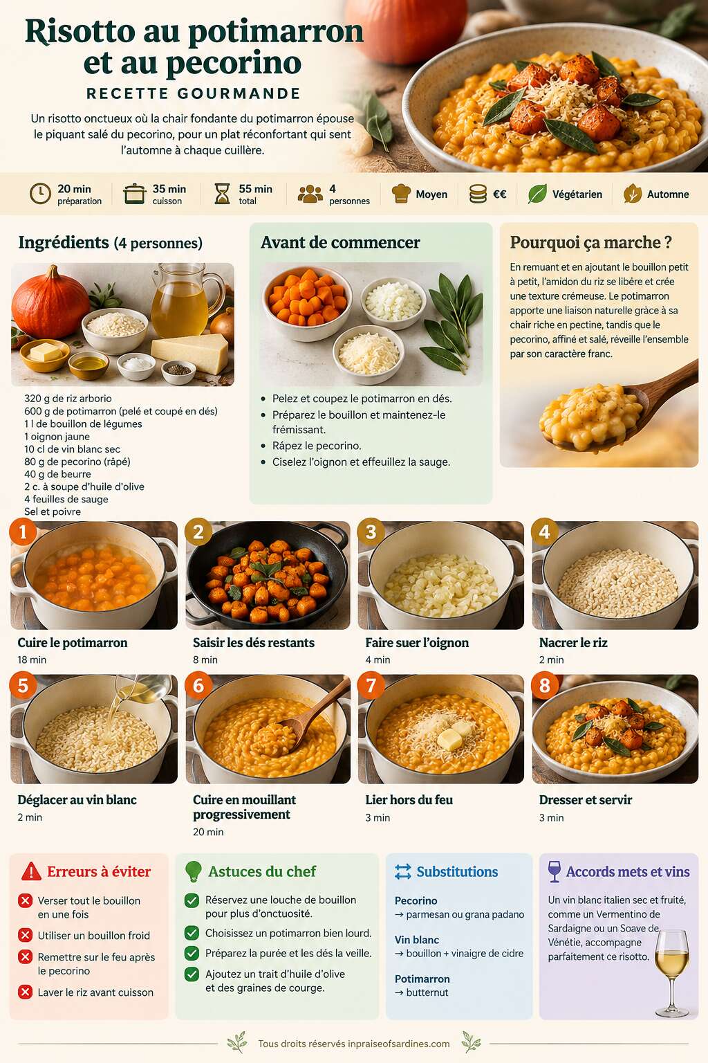 Fiche recette Risotto au potimarron et au pecorino : recette gourmande