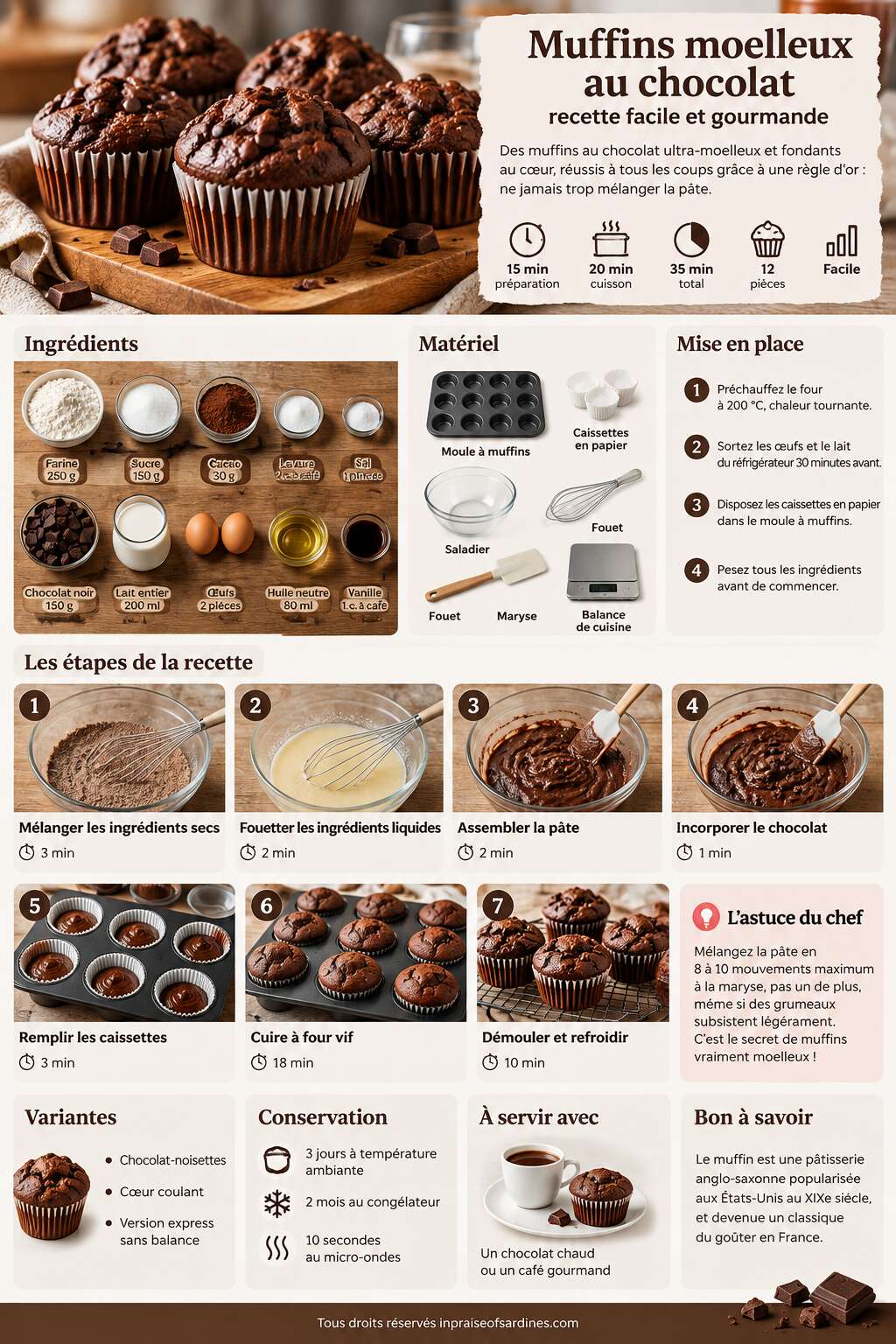 Fiche recette Muffins moelleux au chocolat : recette facile et gourmande Fiche recette Muffins moelleux au chocolat : recette facile et gourmande