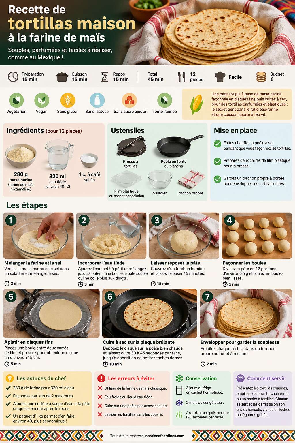 Fiche recette Recette de tortillas maison &agrave; la farine de ma&iuml;s